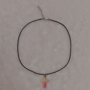 Pink and Gold Cross Pendant Necklace